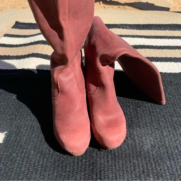 Sanita Plum Suede Wooden Clog Tall Boots size 6.5 - Picture 3 of 9